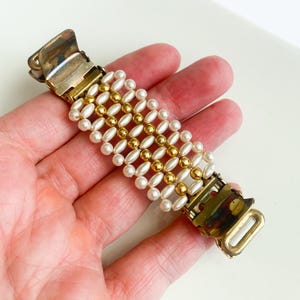Vintage Double Cardigan Clip, Gold-Tone Metal with Beaded Plastic Beads, Sweater Guard