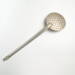 Vintage, antique aluminum skimmer, primitive kitchen home decor, serving spoon with holes image 3