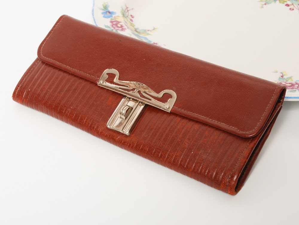 Vintage natural leather clutch bag wallet metal clasp | Etsy