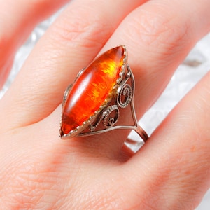 Vintage silver plated metal filigreering, with plastic, Baltic amber imitation  (BZ079)