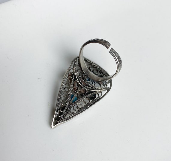 Vintage, antique, silver plated metal filigree ri… - image 4