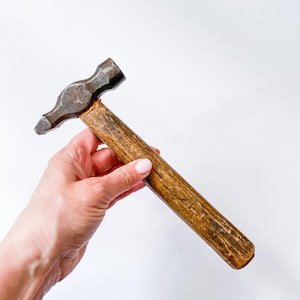 Antique old rustic iron hammer with antique handle, old country home decor, vintage rusty patina, collectible 1950s  1960s hammer industrial