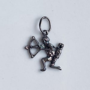 Vintage Sterling Silver Gemini Zodiac Charm, Pendant, Italy 925, 22 mm (0.87 in), Astrology Jewelry, black patina