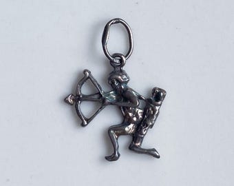 Vintage Sterling Silver Gemini Zodiac Charm, Pendant, Italy 925, 22 mm (0.87 in), Astrology Jewelry, black patina