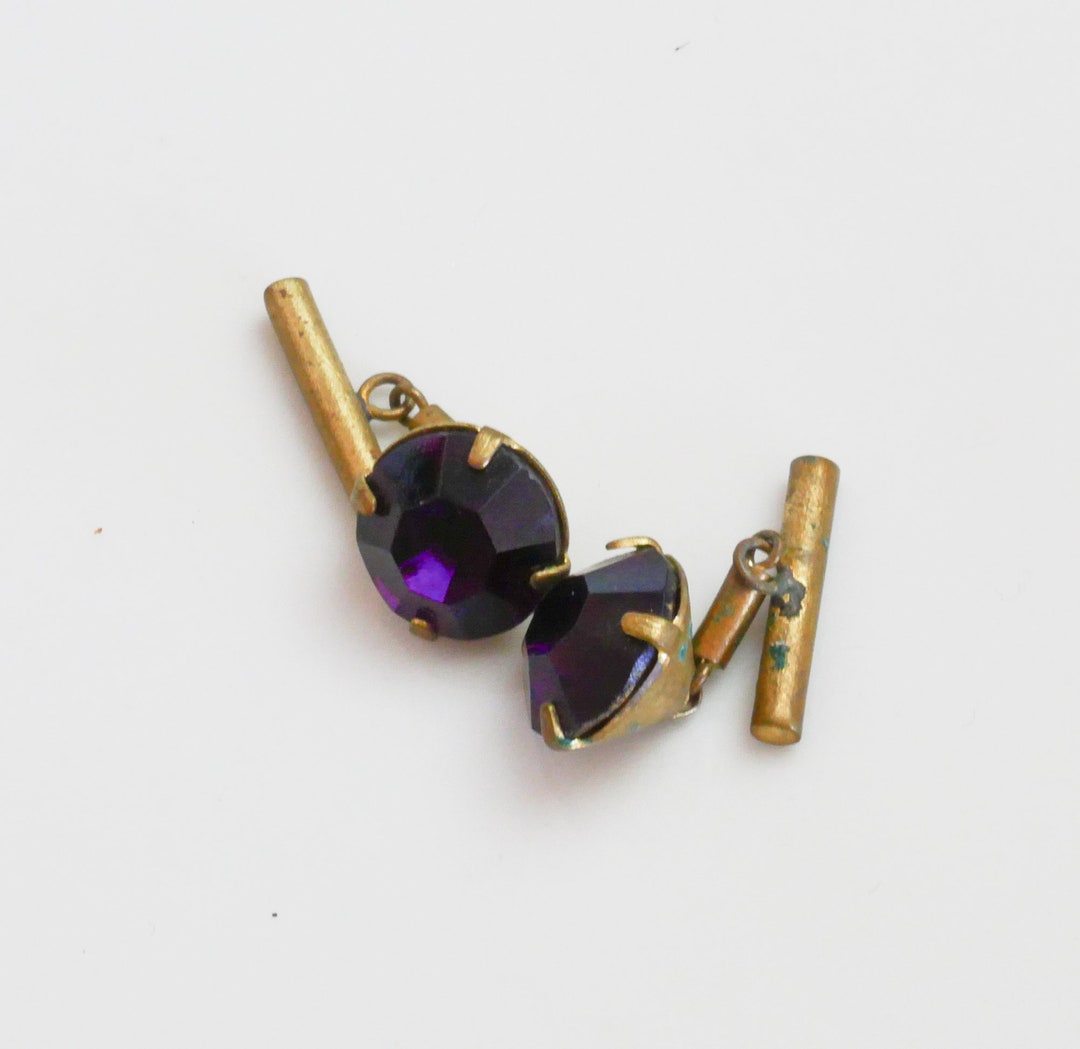 Boutons De Manchette Vintage Années 70 Strass Et Perles - Métal Doré Et Noir - Très Bon état - Unisexe
