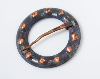 Antique round Ethnic Brooch, folk, copper 1970-1980