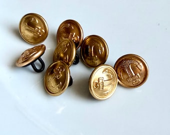 Vintage Soviet Navy Uniform Buttons Set of 8, Gold toned metal, USSR 1970s–1980s, 13 mm