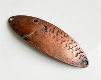 Vintage Copper Fishing Spoon Lure, Handmade Solid Copper Bait, 77 mm, Patina, Collectible Tackle