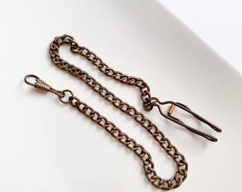 Vintage Pocket Watch Chain with Two Clasps, Working Condition, 36 cm / 14.2 in, Antique Metal Fob, Collectible Accessory
