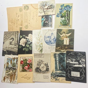 Lote de 10 postales antiguas originales, imágenes artísticas antiguas y vintage, efímeras de papel, Pascua, Navidad, retrato de hombre y mujer enamorados