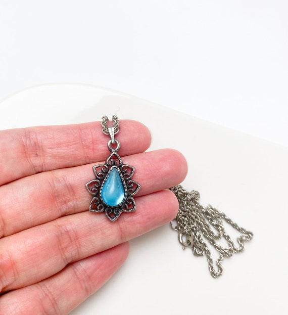 Collier Pendentif Filigrane Argent Cabochon Vert - Bijou Vintage Aventurine | Occasion Très Bon état