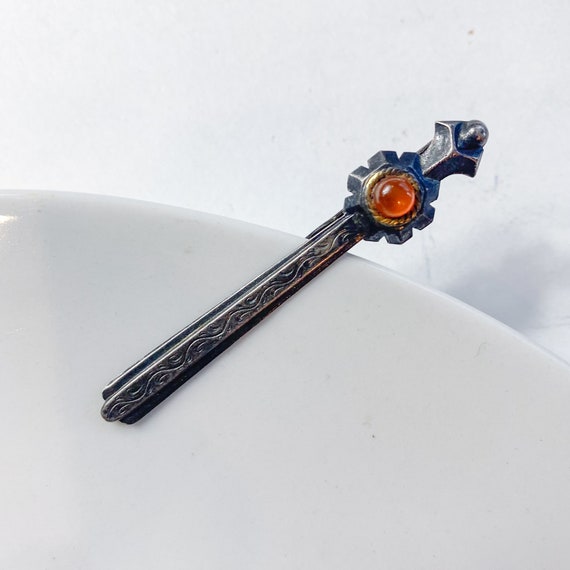 Vintage Tie Pin, Clip, Sterling silver 875 with n… - image 1