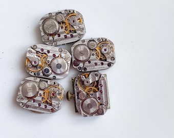 Lot of 5 Vintage Soviet Watch Movements  Gears, Dials, Parts, Lot of Small Mechanical Women Watch Mechanisms, 1970s–1990s, USSR era