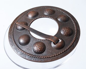Vintage big round Ethnic National Brooch, folk, Traditional copper pin brooch