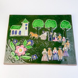 Vintage Art Picture JIE Gantofta Sweden Ceramic Wall Plate, Plaque, 928 old church with people,