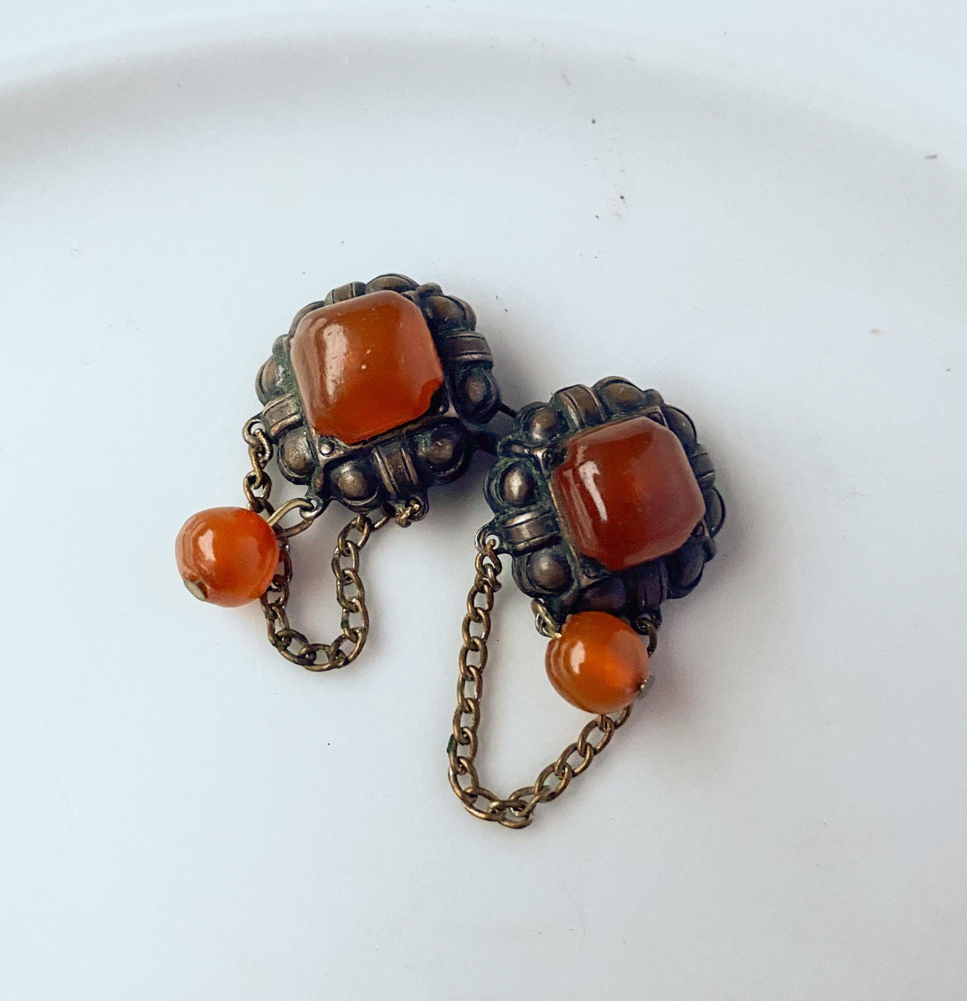 Broche En Ambre Vintage Rétro - Bijou Ancien Style Ancien Pour Collection Ou Porté