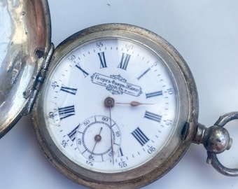 Antique mechanical pocket watch Georg Favre-Jacot, sterling silver 84 case, does not working, Swiss made
