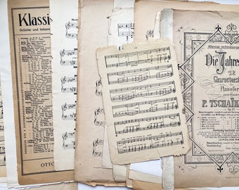 Lot of 25 Vintage antique music pages, sheets, paper ephemera for art and craft, Scrapbooking, paper music notes, Documents N9