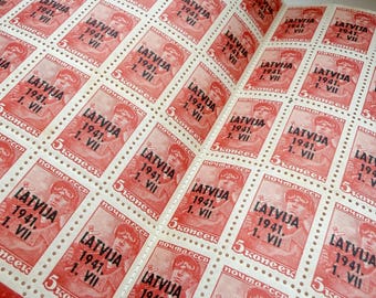 Lettonia, Seconda Guerra Mondiale, Blocco Francobollo 50 MNH, Sovrastampa di Occupazione del 1941