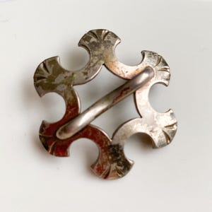 Vintage metal Ethnic Brooch, round national brooch, Latvian ethnic costume jewelry, Made in Latvia