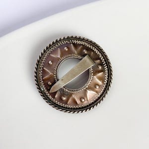Vintage metal Ethnic Brooch, round national brooch, Latvian ethnic costume jewelry, Made in Latvia