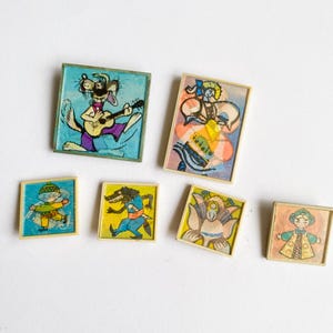 Zestaw 6 zabytkowych 3D radzieckich animowanych przypinek, odznak soczewkowych, odznaka radziecka, przypinka ZSRR, Nu Pogodi, rosyjska kreskówka, odznaka 3D, sztuka ludowa