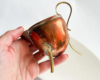 Vintage Copper Creamer Jug Arts & Crafts Brass Footed Pitcher