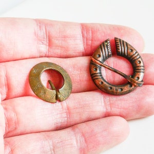 Set of 2 Antique vintage miniature round Latvian Ethnic Brooch, folk Sakta, copper and brass 1960s-1980s, Latvian national costume jewelry