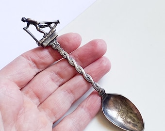 Vintage Nordic Ski Souvenir Spoon Silver Plated Melchior Norway Skier Handle