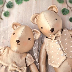 16" Wedding dress memory bears with clothes PDF sewing pattern. 16 inch silk teddy step-by-step photo-tutorial stuffed marriage keepsakes