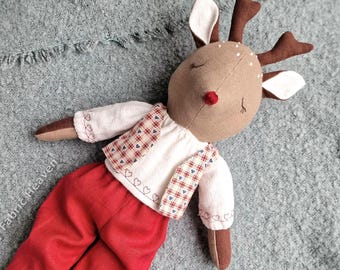 Reindeer doll & clothes easy sewing pattern PDF, 40cm linen fawn deer, step-by-step photo-tutorial stuffed animal soft toy -My Fabric Heaven