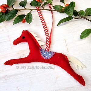 Felt Horse Christmas Tree Ornament, Prancing PONY Decoration, Easy Handmade PDF Sewing PATTERN & Photo Tutorial Instructions