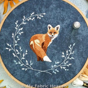 Fox Thread Painting Embroidery Pattern,  Needlepainting Video & Photo Tutorial PDF, Woodland Thread Painting, Hand Emboidery, Silk Shading