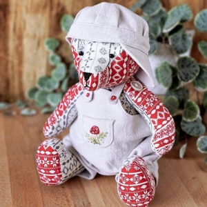 Memory Bear with dungarees, cap, scarf & hat sewing pattern PDF, Teddy bear with clothes, Photo tutorial sewing guide, DIY Memory Bear Pdf.