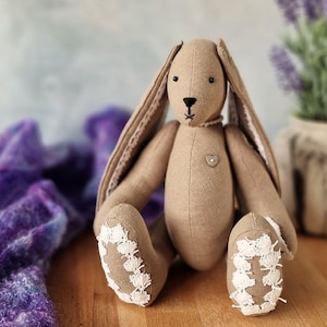 Lacy Bunny Sewing Pattern PDF, Rabbit Plush Sewing Pattern, EASY Photo-Tutorial, Maileg Style plushie pattern for Memory or Keepsake Toy.
