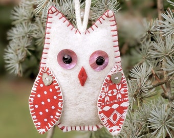 Felt OWL Stuffed Christmas Tree Ornaments Easy PDF Sewing PATTERN & Hand Sewing Photo-Tutorial Handmade Tree Decorations - My Fabric Heaven