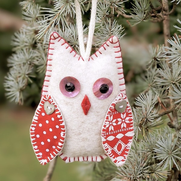 Felt OWL Stuffed Christmas Tree Ornaments Easy PDF Sewing PATTERN & Hand Sewing Photo-Tutorial Handmade Tree Decorations - My Fabric Heaven