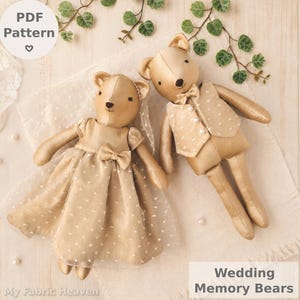 Wedding Dress Memory Bear, PDF Pattern Bundle. Bride & Groom Keepsakes