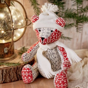 Memory Bear Pattern, Jingle Bear Keepsake Teddy, PDF Sewing PATTERN, Christmas Themed Teddy Bear with Hat & Scarf, Sew A Bear, Toy Pattern.
