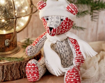 Memory Bear Pattern, Jingle Bear Keepsake Teddy, PDF Sewing PATTERN, Christmas Themed Teddy Bear with Hat & Scarf, Sew A Bear, Toy Pattern.