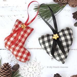 Six Very Easy Fabric Christmas Decorations PDF Sewing Pattern - Star, Bell, Tree, Candy Cane & Stocking (Digital Download)