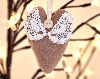 Heart & butterfly PDF sewing pattern fast, easy complete beginner photo tutorial, linen and lace love-heart, butterfly decoration ornaments