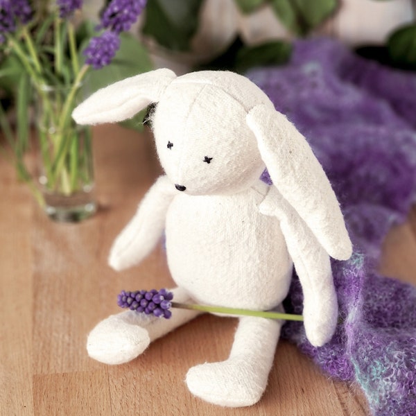 Bunny rabbit plushie PDF sewing pattern & photo tutorial, simple Easter bunny DIY, sew your own stuffed animal plush SIY by My Fabric Heaven