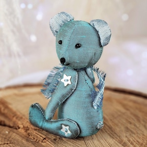 Miniature Teddy Bear PDF Sewing PATTERN, Winter Snowflake Bear, Tiny Teddybear, Little Memory Bear with hand embroidery by My Fabric Heaven