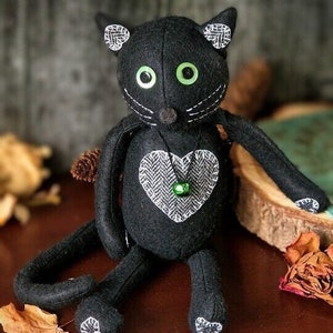 Felt Cat Sewing Pattern Pdf, Black Cat Stuffed Animal, Cat Soft Toy PDF Pattern, Gothic Cat, Stuffed Cat Doll Pdf,  Plushie Cat Doll Pattern