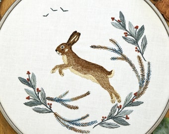 Hare Embroidery Pattern Pdf, Bunny Rabbit Needlepainting Pattern Photo Tutorial & Video, Woodland Thread Painting, Nature Hand Emboidery Pdf