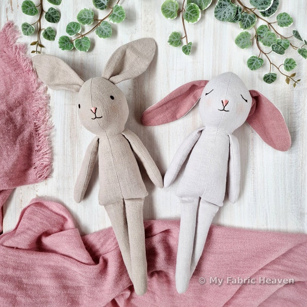 2-in-1-Plüschhasen-Puppe, einfaches PDF-Schnittmuster und Schritt-für-Schritt-Fotoanleitung. 40 cm großes Kaninchen-Stofftier von My Fabric Heaven