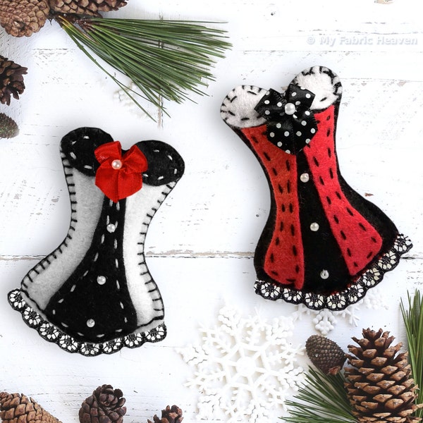 Felt Corset Christmas Tree Decoration, Keyring, Hen Party or Wedding Favours, Easy PDF Sewing PATTERN & Photo Tutorial by My Fabric Heaven
