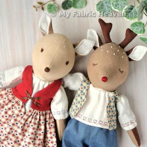 Deer doll with clothes easy sewing pattern PDF 40cm cloth Reindeer step-by-step photo-tutorial stuffed animal soft toy by My Fabric Heaven
