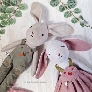 Linen bunny doll and clothes soft toy PDF sewing pattern photo-tutorial instructions